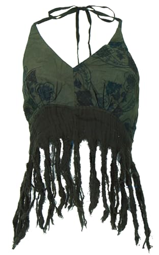 GURU SHOP Goa Top, Psytrance, Bandeau Top, Rückenfreies Fransentop - Dunkelgrün, Damen, Baumwolle GURU SHOP Goa Top, Psytrance, Bandeau Top, Rückenfreies Fransentop - Dunkelgrün, Damen, Baumwolle von GURU SHOP