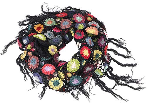 GURU SHOP Häkelstola, Hippie Blümchen Häkelschal, Dreieckstuchl, Herren/Damen, Schwarz, Baumwolle, Size:One Size, 180x60 cm von GURU SHOP