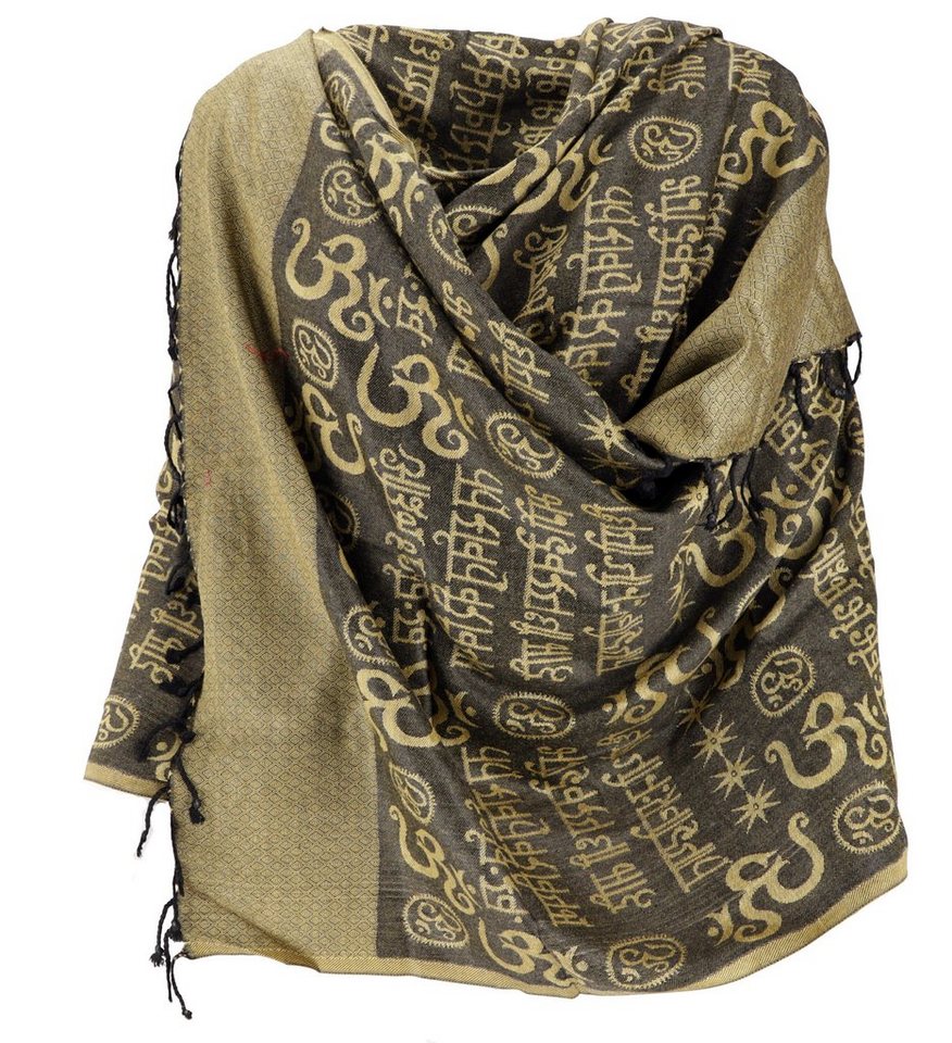 Guru-Shop Halstuch Pashmina Viskose Schal Stola mit OM Muster - gelb von Guru-Shop