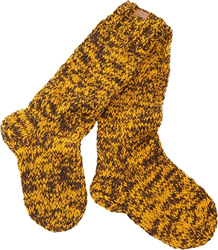 GURU SHOP Handgestrickte Schafwollsocken, Haussocken, Nepal Socken, Gelb/braun, Wolle, Size:M (39-41) von GURU SHOP