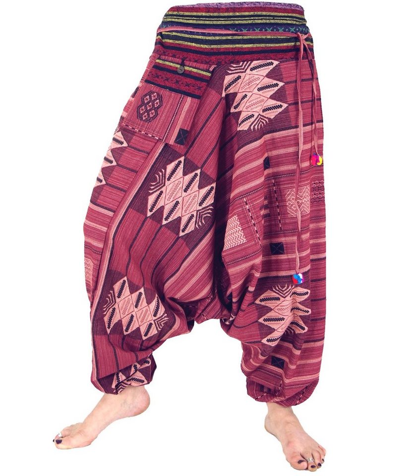 Guru-Shop Relaxhose Haremshose mit Ikatmuster und Kordelband - beere alternative Bekleidung, Ethno Style von Guru-Shop