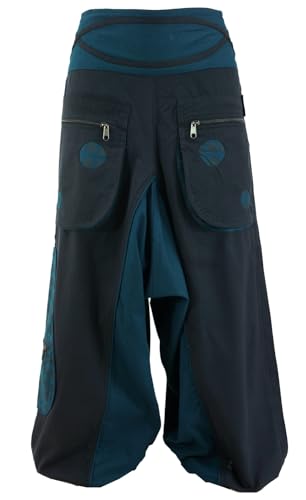 GURU SHOP Haremshose Pluderhose Pumphose Aladinhose Spirale - Schwarz/Petrol, Damen, Baumwolle, Size:S von GURU SHOP