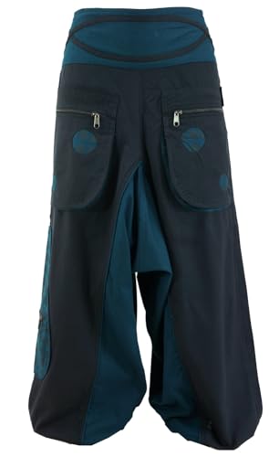 GURU SHOP Haremshose Pluderhose Pumphose Aladinhose Spirale, Schwarz/Petrol, Baumwolle, Size:S (36) von GURU SHOP