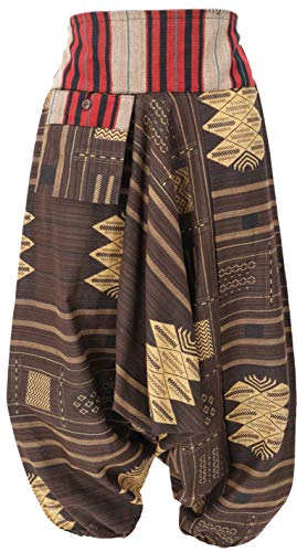 GURU SHOP Haremshose mit Breitem Gewebtem Bund, Ikat Thai Pluderhose, Damen, Braun, Baumwolle, Size:38 von GURU SHOP