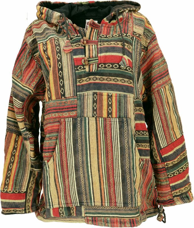 Guru-Shop Kapuzenpullover - Goa Kapuzenhoodie, Stonewash Patchwork Baja Hoody - mustard - S bis XXL - für Männer - Größe XL - multicolor von Guru-Shop