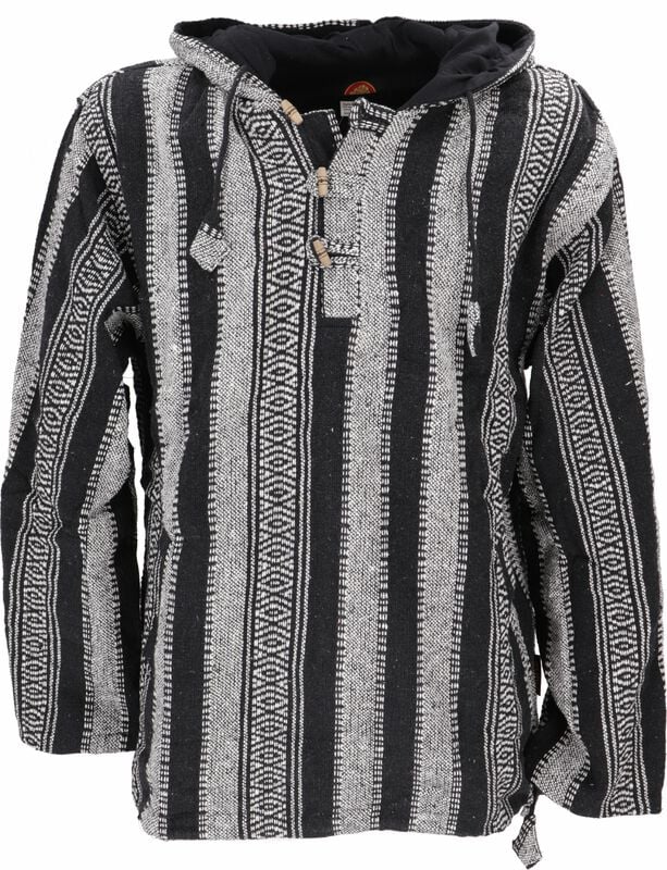 Guru-Shop Kapuzenpullover - Goa Kapuzenshirt, Baja Hoodie, Boho Style Kapuzenpullover - schwarz - S bis XXL - für Männer - Größe XL - schwarz von Guru-Shop