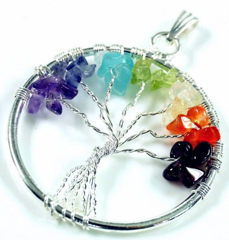 Guru-Shop Kettenanhänger 7 Chakren Amulett `Tree of life` - silber von Guru-Shop