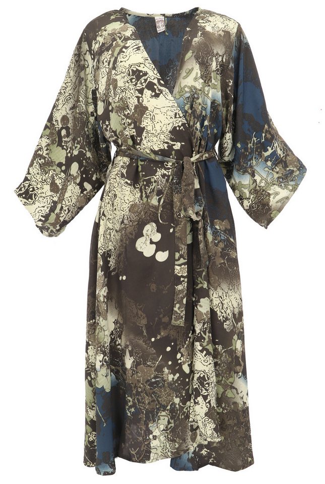 Guru-Shop Kimono Kimonokleid, seidig glänzender Boho Kimono mit.., alternative Bekleidung von Guru-Shop