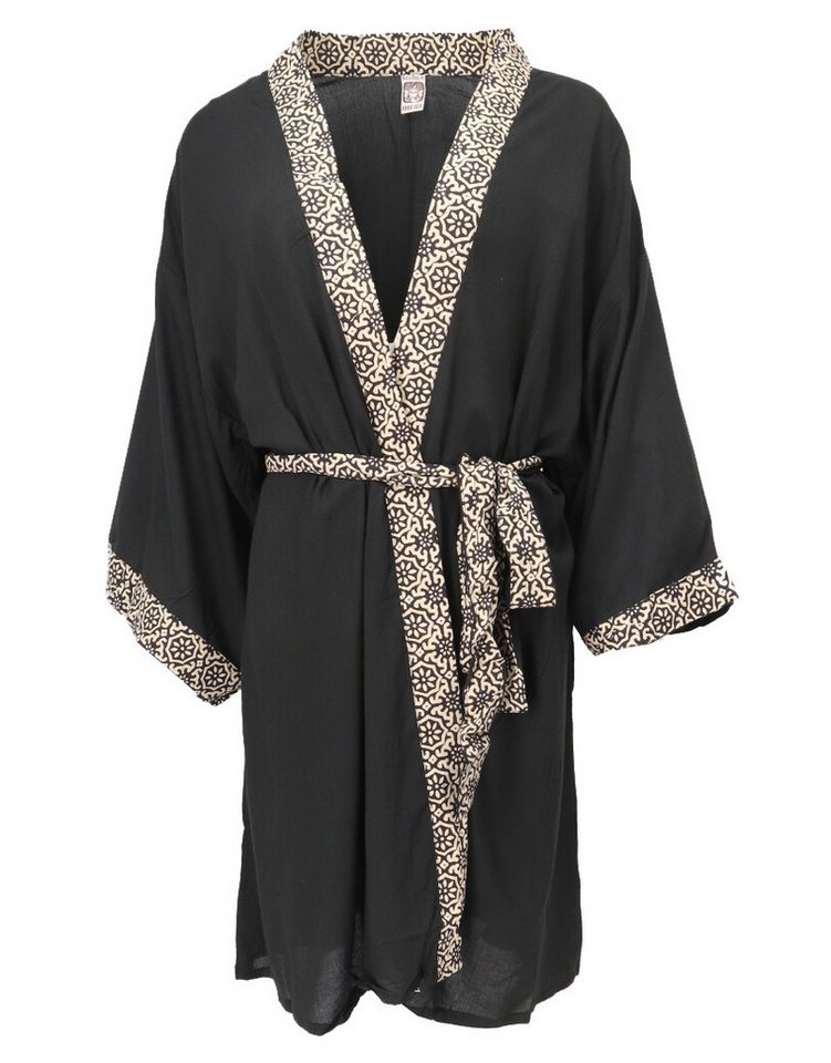 Guru-Shop Kimono Kurzer Kimono, Boho Kimonomantel - schwarz, alternative Bekleidung von Guru-Shop