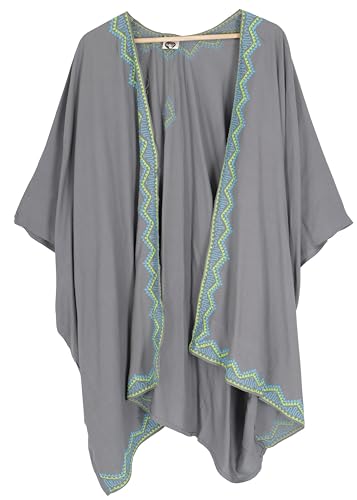 GURU SHOP Kurzer Bestickter Sommer Kimono, Kaftan, Strandkleid, Damen, Grau, Synthetisch, Size:44 von GURU SHOP