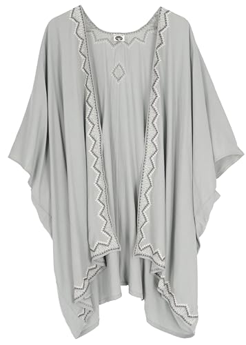 GURU SHOP Kurzer Bestickter Sommer Kimono, Kaftan, Strandkleid, Damen, Hellgrau, Synthetisch, Size:44 von GURU SHOP