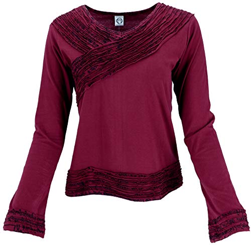 GURU SHOP Langarmshirt -chic, Mantra Shirt, Bordeauxrot, Baumwolle, Size:S (36) von GURU SHOP