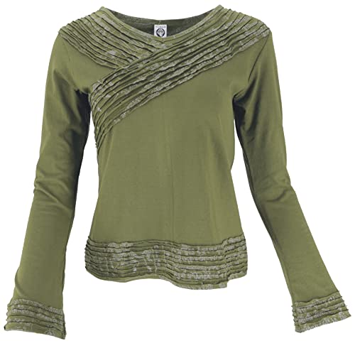 GURU SHOP Langarmshirt -chic, Mantra Shirt, Olivgrün, Baumwolle, Size:L (40) von GURU SHOP