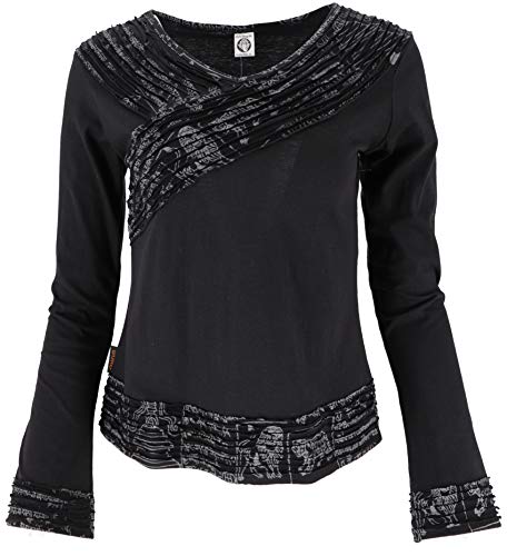 GURU SHOP Langarmshirt -chic, Mantra Shirt, Schwarz, Baumwolle, Size:L (40) von GURU SHOP