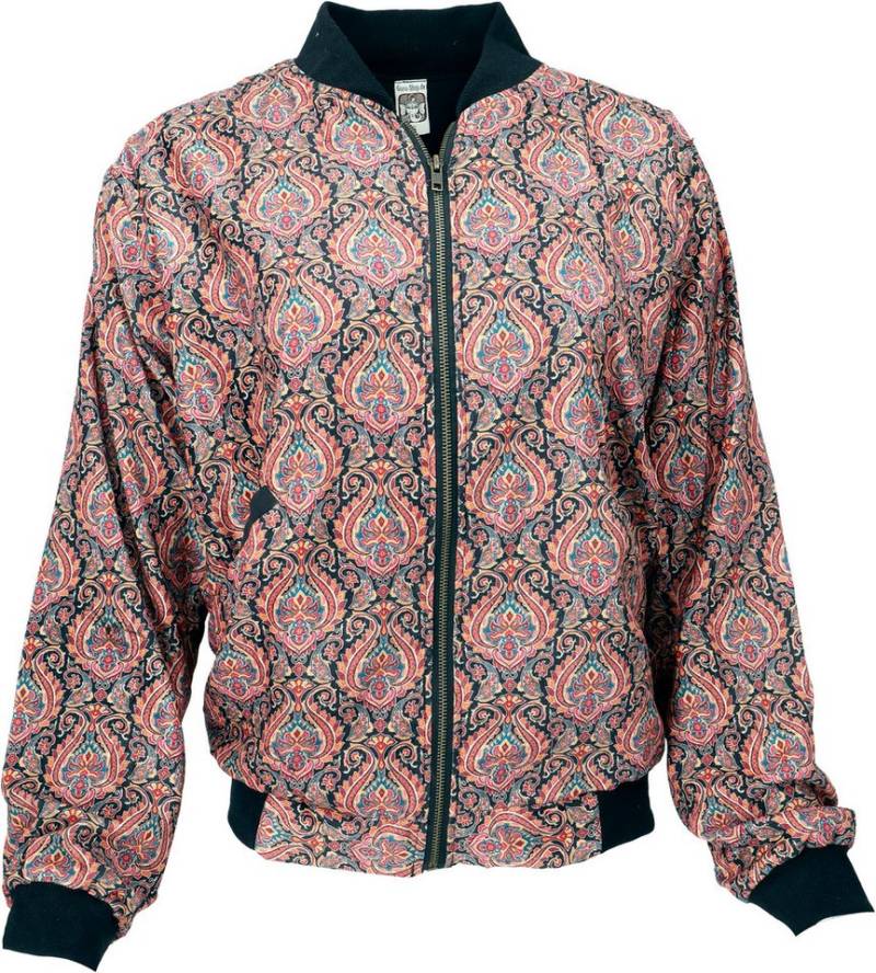 Guru-Shop Langjacke Boho Style Bomberjacke, Samtjacke - schwarz/bunt von Guru-Shop