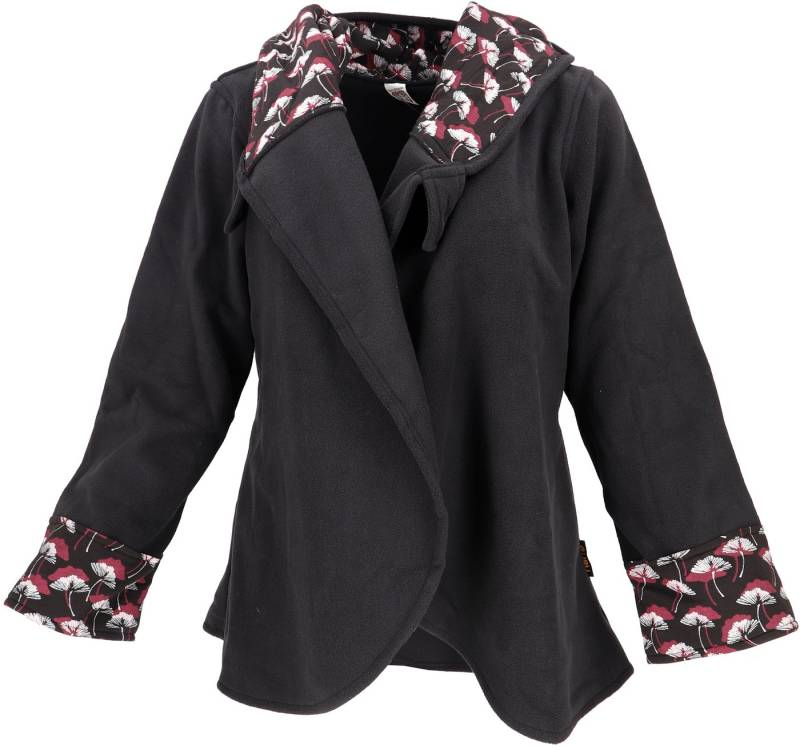 Guru-Shop Langjacke Fleece Cape Wickeljacke - schwarz alternative Bekleidung von Guru-Shop