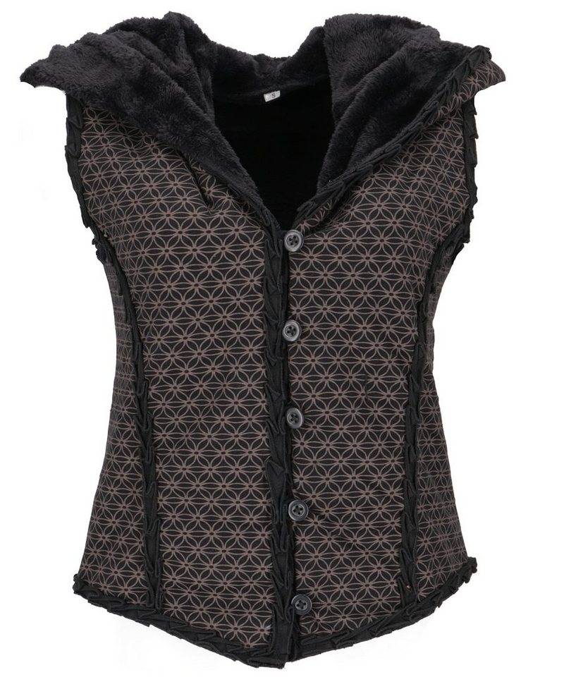 Guru-Shop Langjacke Kurze Goa Weste mit weiter flauschiger Kapuze.. alternative Bekleidung Guru-Shop Langjacke Kurze Goa Weste mit weiter flauschiger Kapuze.. alternative Bekleidung von Guru-Shop