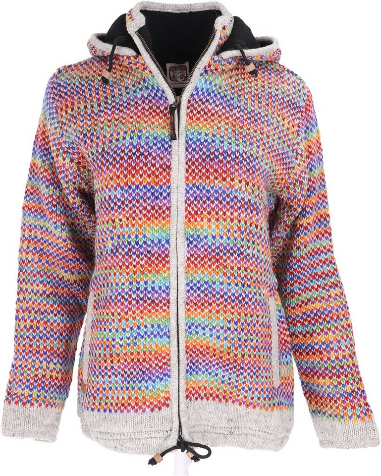 Guru-Shop Langjacke Kuschelige gefütterte Strickjacke, gestreifte.. alternative Bekleidung von Guru-Shop