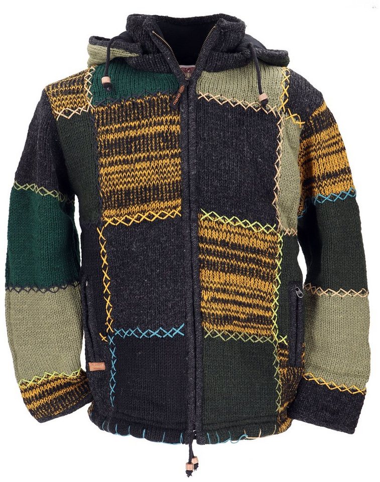Guru-Shop Strickjacke Patchwork Strickjacke aus Schafwolle, Wolljacke.. alternative Bekleidung von Guru-Shop