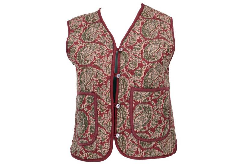 Guru-Shop Langjacke Steppweste, Blockdruck Boho Weste - rot alternative Bekleidung von Guru-Shop