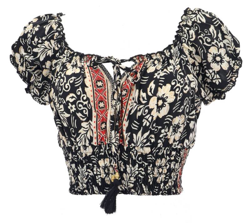 Guru-Shop Longbluse Blusentop Boho chic, Hippie Bluse - schwarz/beige alternative Bekleidung von Guru-Shop