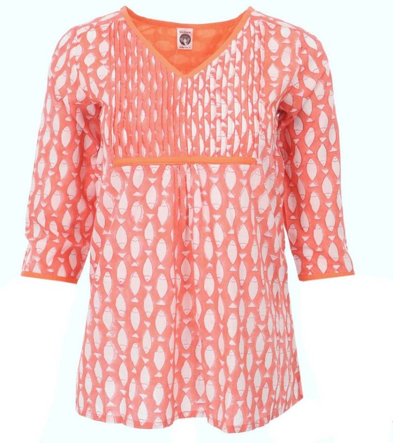 Guru-Shop Longbluse Handbedruckte Bohobluse, luftige Baumwollbluse.. alternative Bekleidung von Guru-Shop