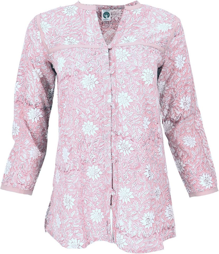 Guru-Shop Longbluse Handbedruckte Bohobluse, luftige Baumwollbluse.. alternative Bekleidung von Guru-Shop