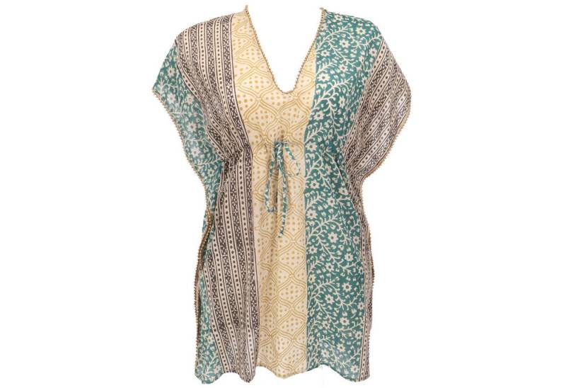 Guru-Shop Longbluse Leichter Kaftan mit Perlenbordüre, Boho XL.. alternative Bekleidung von Guru-Shop
