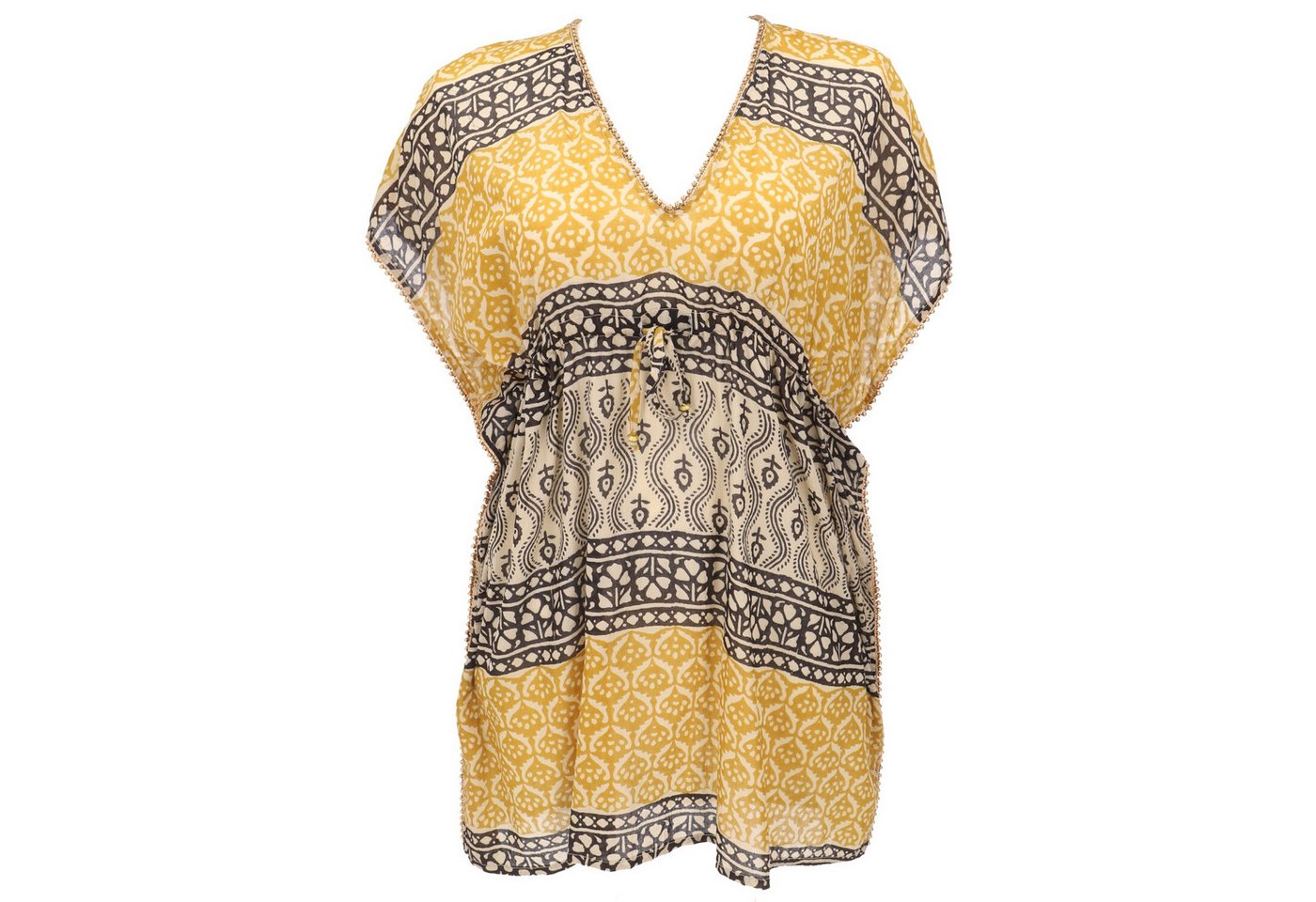 Guru-Shop Longbluse Leichter Kaftan mit Perlenbordüre, Boho XL.. alternative Bekleidung von Guru-Shop