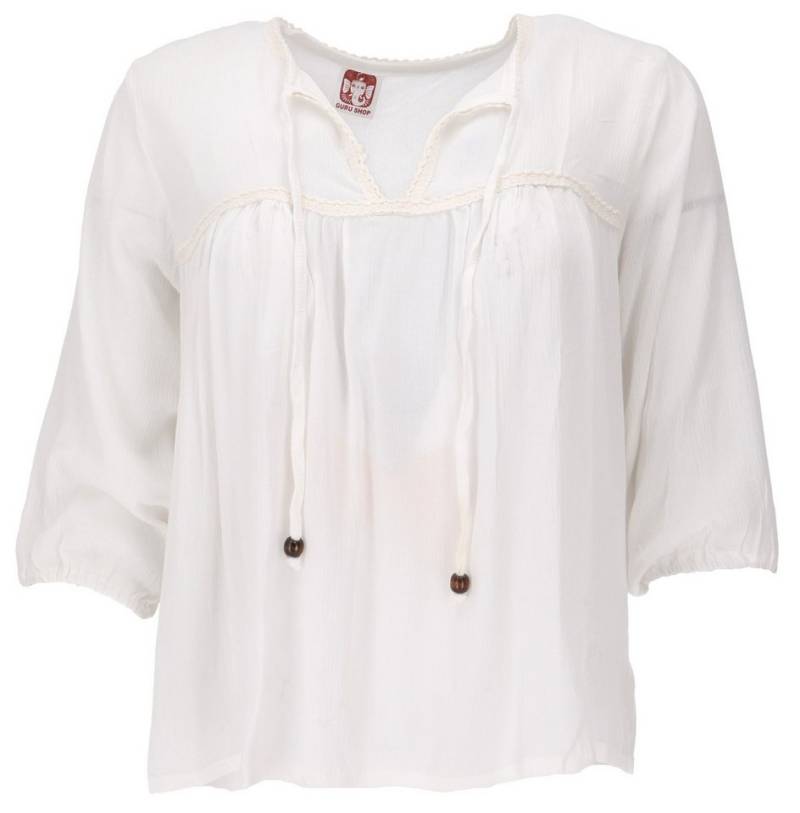 Guru-Shop Longbluse Luftige Boho Bluse, Maxibluse mit Spitze - weiß von Guru-Shop