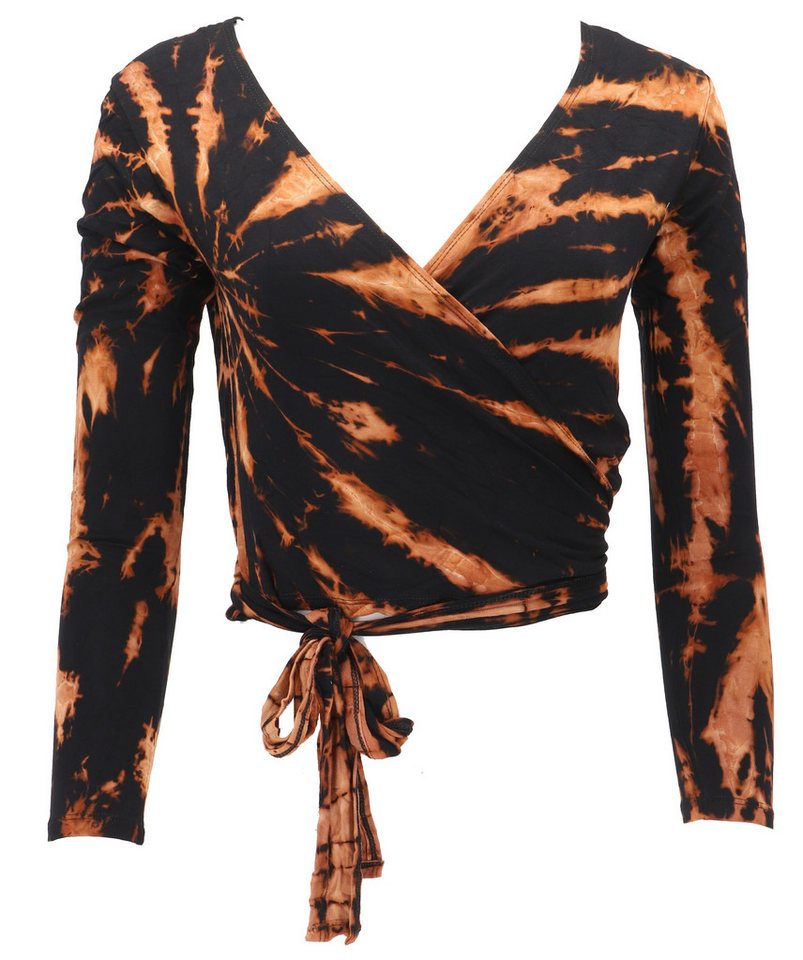 Guru-Shop Longsleeve Batik Wickeltop, Yogatop, Langarmshirt - schwarz alternative Bekleidung von Guru-Shop