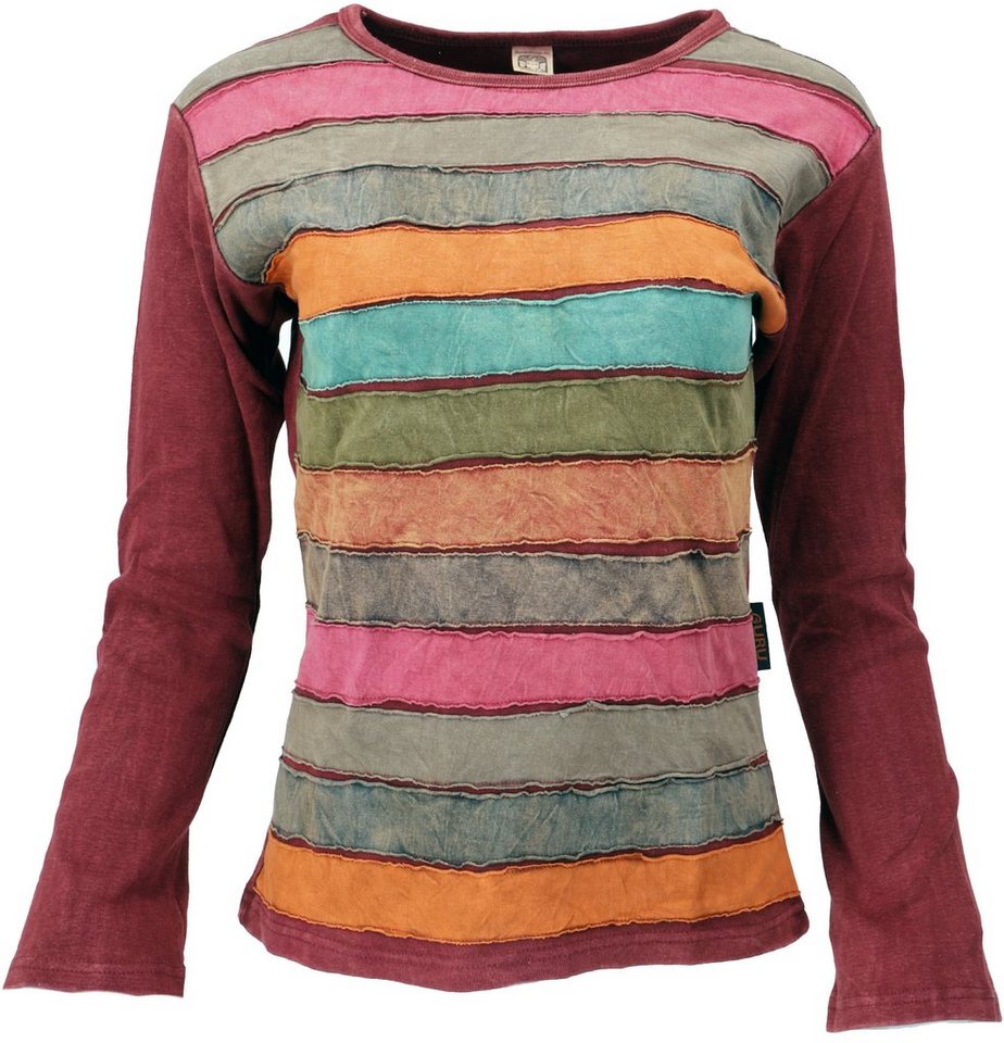 Guru-Shop Longsleeve Langarmshirt Regenbogen bordeauxrot - Modell 8 alternative Bekleidung von Guru-Shop