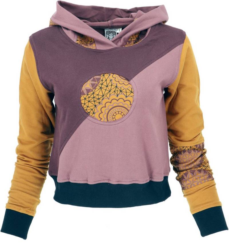 Guru-Shop Longsleeve Patchwork Hoodie aus Bio-Baumwolle - braun alternative Bekleidung von Guru-Shop