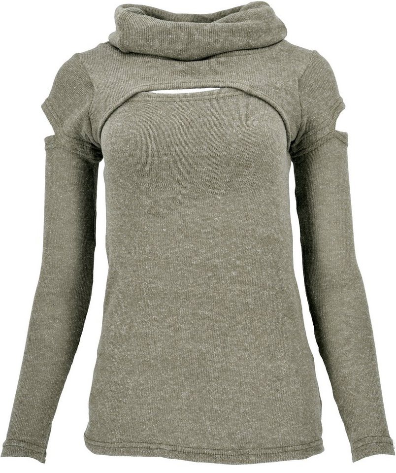 Guru-Shop Longsleeve Psytrance Feinstrick Langarmshirt mit offenen.. alternative Bekleidung von Guru-Shop