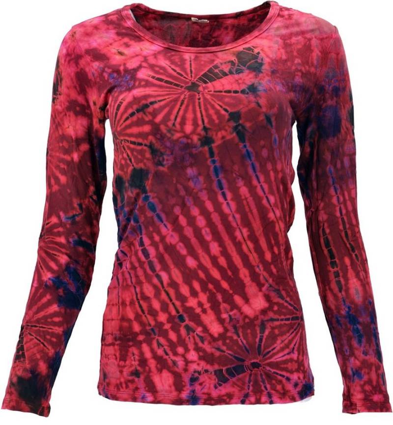 Guru-Shop Longsleeve Unikat Batik Shirt, Boho Langarmshirt - rot alternative Bekleidung von Guru-Shop