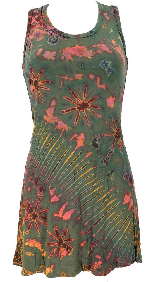 Guru-Shop Midikleid Batik Minikleid, Boho Tank-Kleid - olive alternative Bekleidung von Guru-Shop