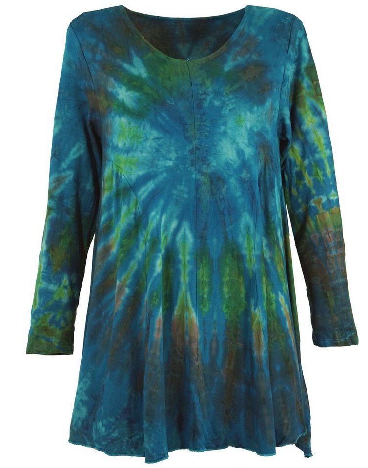 Guru-Shop Midikleid Batik Minikleid, Langarm Boho Tunika,.. alternative Bekleidung von Guru-Shop