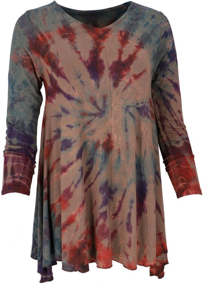 Guru-Shop Midikleid Batik Minikleid, Langarm Boho Tunika,.. alternative Bekleidung von Guru-Shop