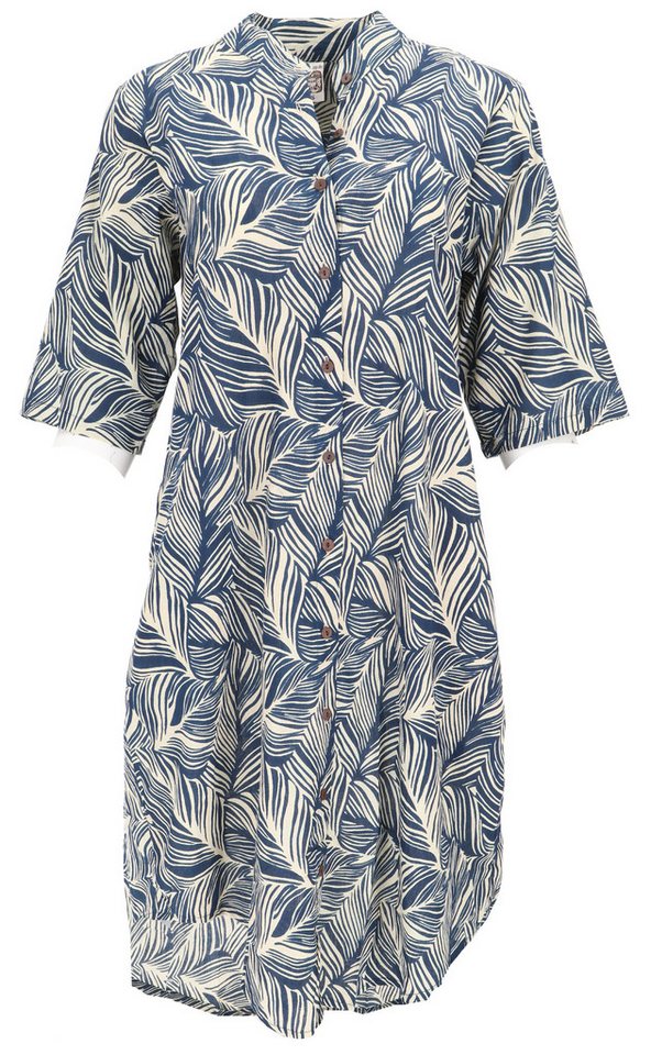 Guru-Shop Midikleid Boho Hemdkleid, lange Tunika - blau/beige alternative Bekleidung von Guru-Shop