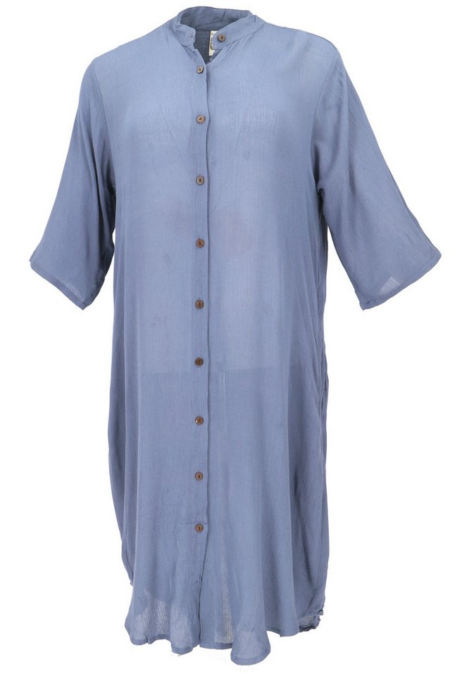 Guru-Shop Midikleid Boho Hemdkleid, lange Viskose Crepe Tunika - blau alternative Bekleidung von Guru-Shop