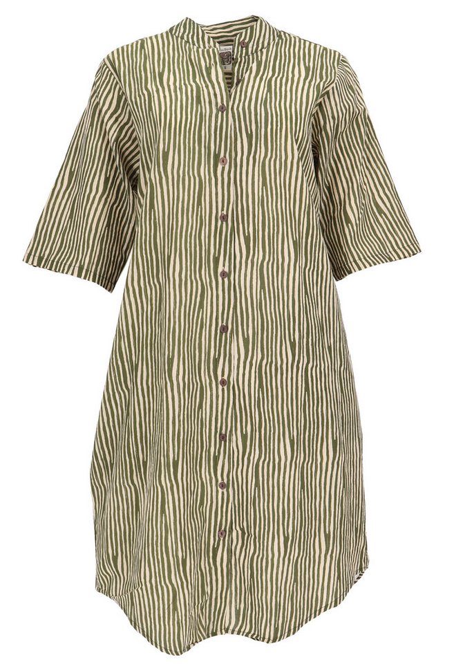 Guru-Shop Midikleid Boho Hemdkleid, lange gestreifte Tunika - grün alternative Bekleidung von Guru-Shop