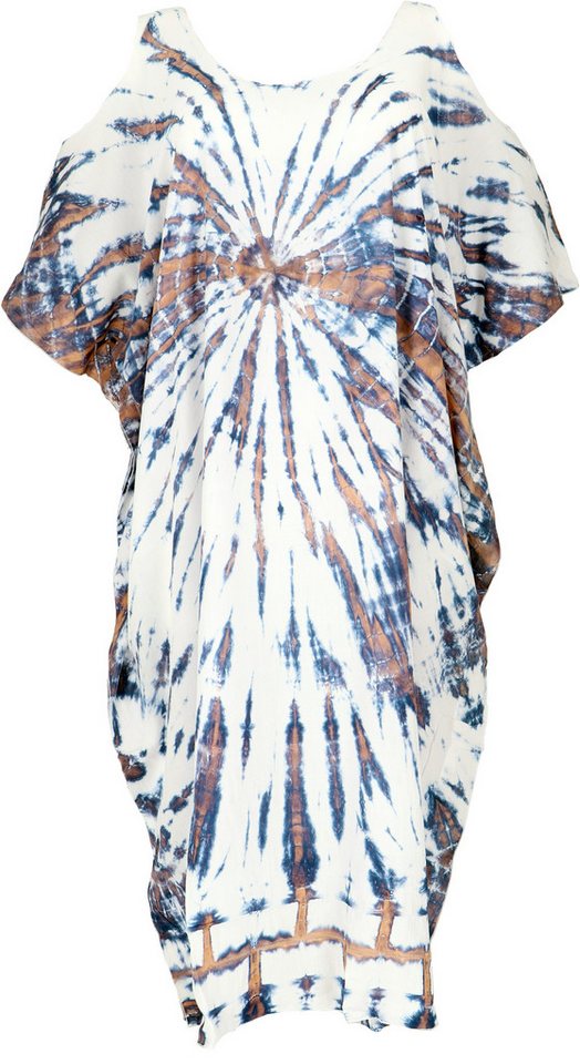 Guru-Shop Midikleid Boho Kaftan, langes open Shoulder Batikkleid,.. alternative Bekleidung von Guru-Shop