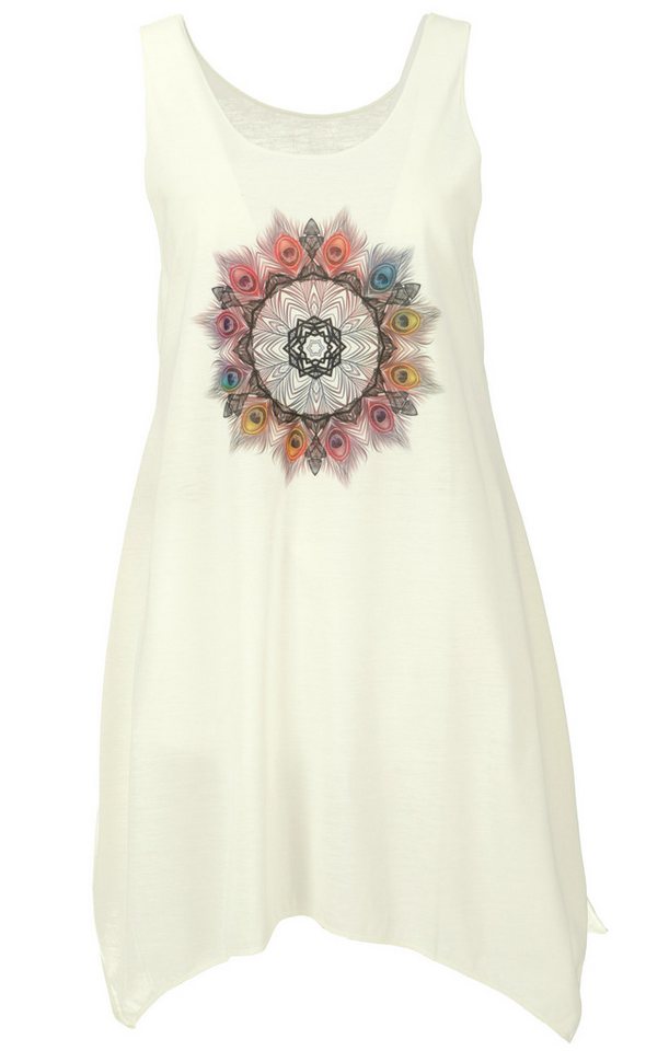 Guru-Shop Midikleid Minikleid mit farbigem Ethnodruck - creme Mandala alternative Bekleidung von Guru-Shop