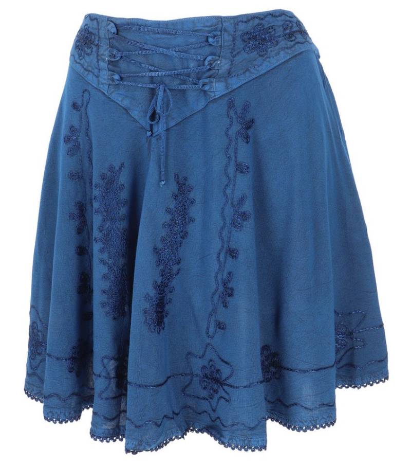 Guru-Shop Minirock Bestickter Boho Minirock - blau alternative Bekleidung von Guru-Shop
