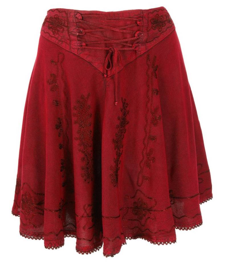 Guru-Shop Minirock Bestickter Boho Minirock - rot alternative Bekleidung von Guru-Shop