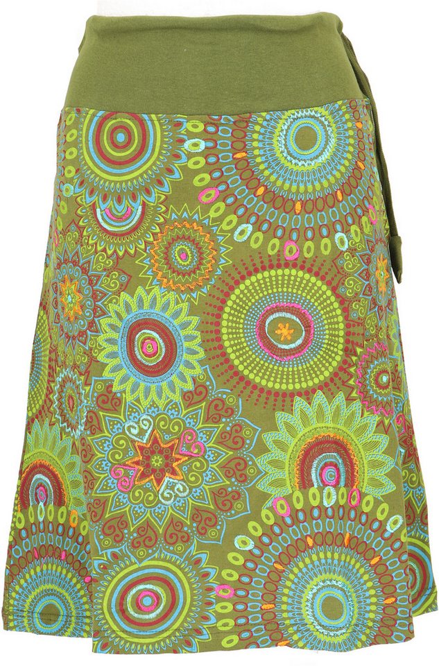 Guru-Shop Minirock Bestickter knielanger Rock, farbenfroher Boho.. alternative Bekleidung von Guru-Shop