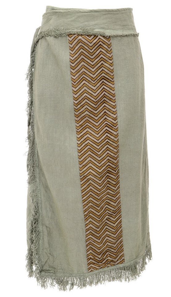 Guru-Shop Minirock Boho Wickelrock mit Tribaldruck und Fransen -.. alternative Bekleidung von Guru-Shop