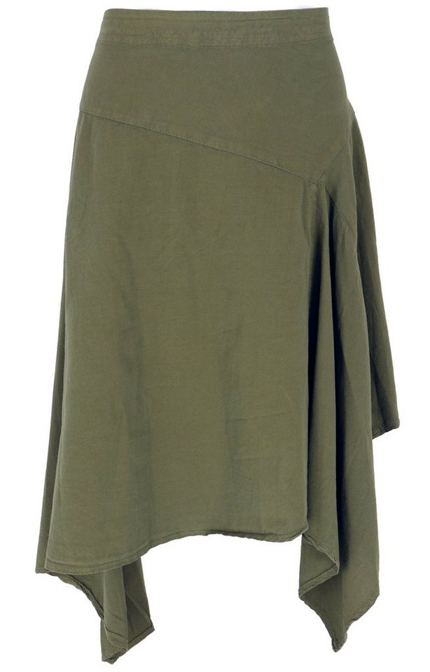 Guru-Shop Minirock Boho Zipfelrock, knielanger Rock - olive alternative Bekleidung von Guru-Shop