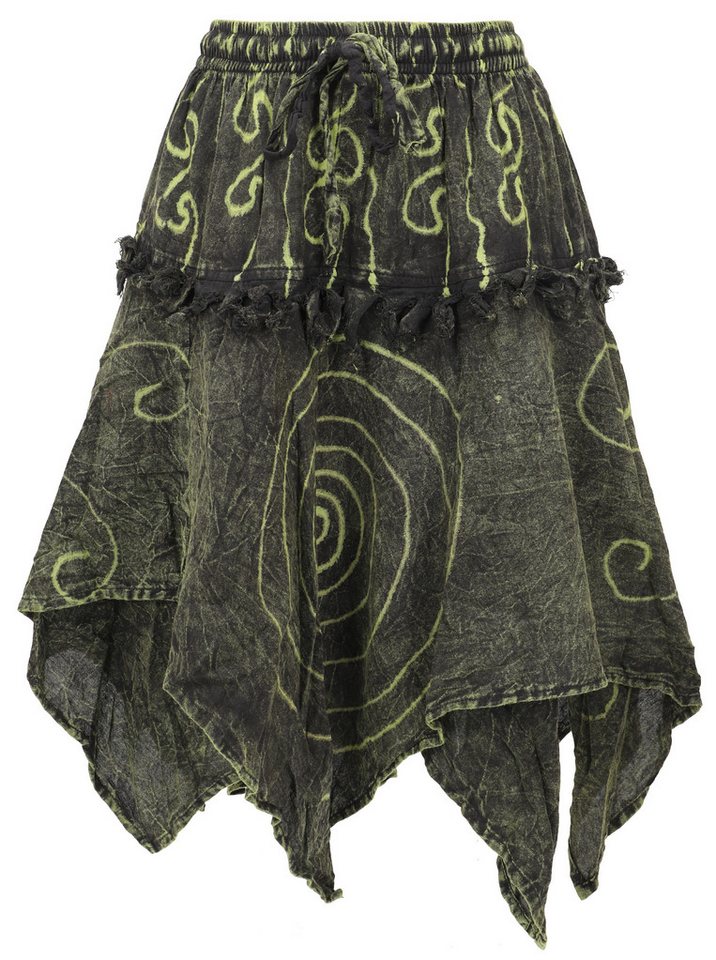 Guru-Shop Minirock Knielanger Boho Zipfelrock, Pixirock - grün alternative Bekleidung von Guru-Shop