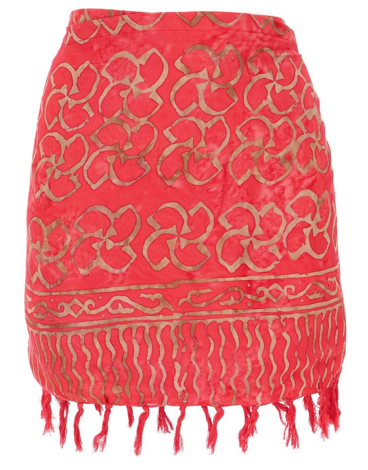 Guru-Shop Minirock Kurzer Wickelrock mit Fransen, Strandrock - rot alternative Bekleidung von Guru-Shop